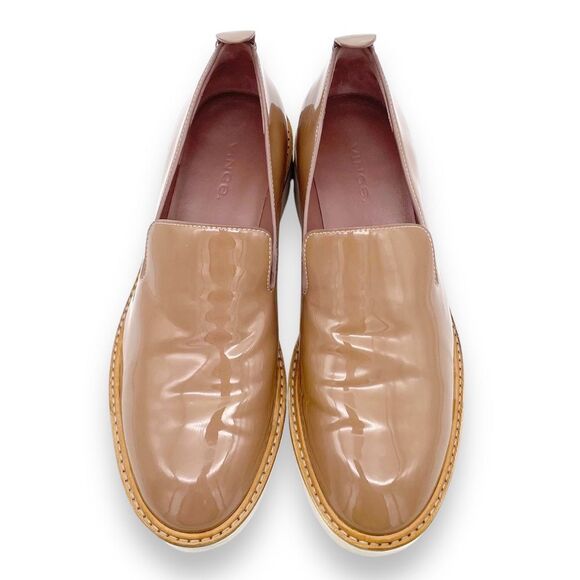 Vince Sanders Patent Leather Platform Slip On Sneakers Taupe Antique Rose Size 6 - Picture 3 of 15